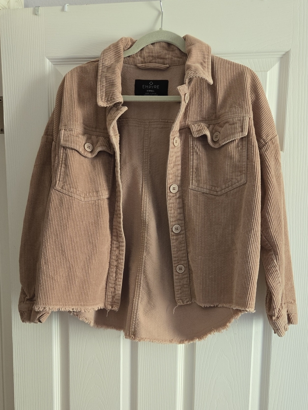 Empyre Women's Corduroy Button-Front Jacket in Taupe Runs Oversize (Medium Size)